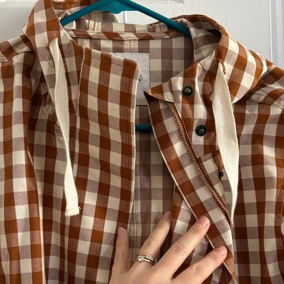Madewell Tan and Cream Checkered gingham raincloud rain coat Jacket - Picture 8 of 10